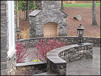 An exterior fireplace